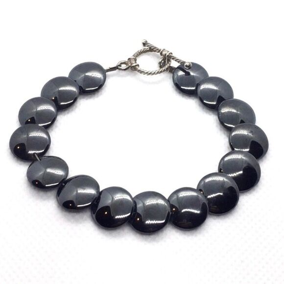 Genuine Hematite Sterling Silver 925 VTG Bracelet - Picture 4 of 9